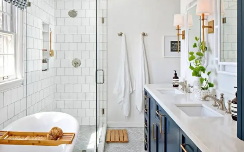 Finished bathroom remodel in Syosset New York featuring updated vanity, flooring, and long-lasting construction quality